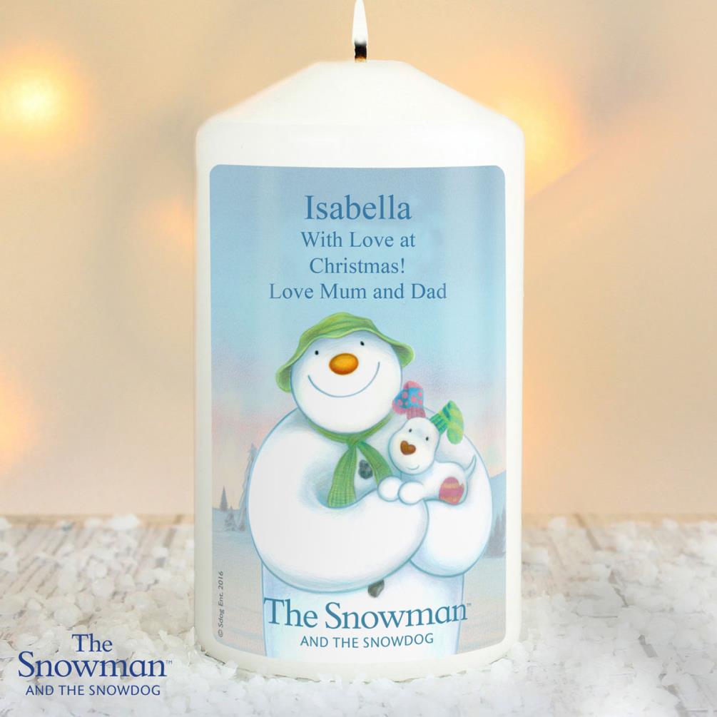 Personalised The Snowman & the Snowdog Pillar Candle Extra Image 2